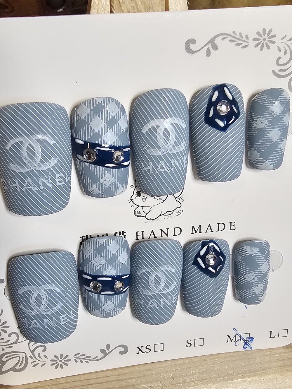Luxuary Inspired Blue Logo Accent Press-On Nails